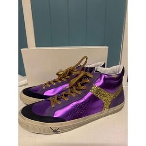 Ross & Snow Cold Cement High Top Sneakers Purple Gold Metallic Leather Suede 9
